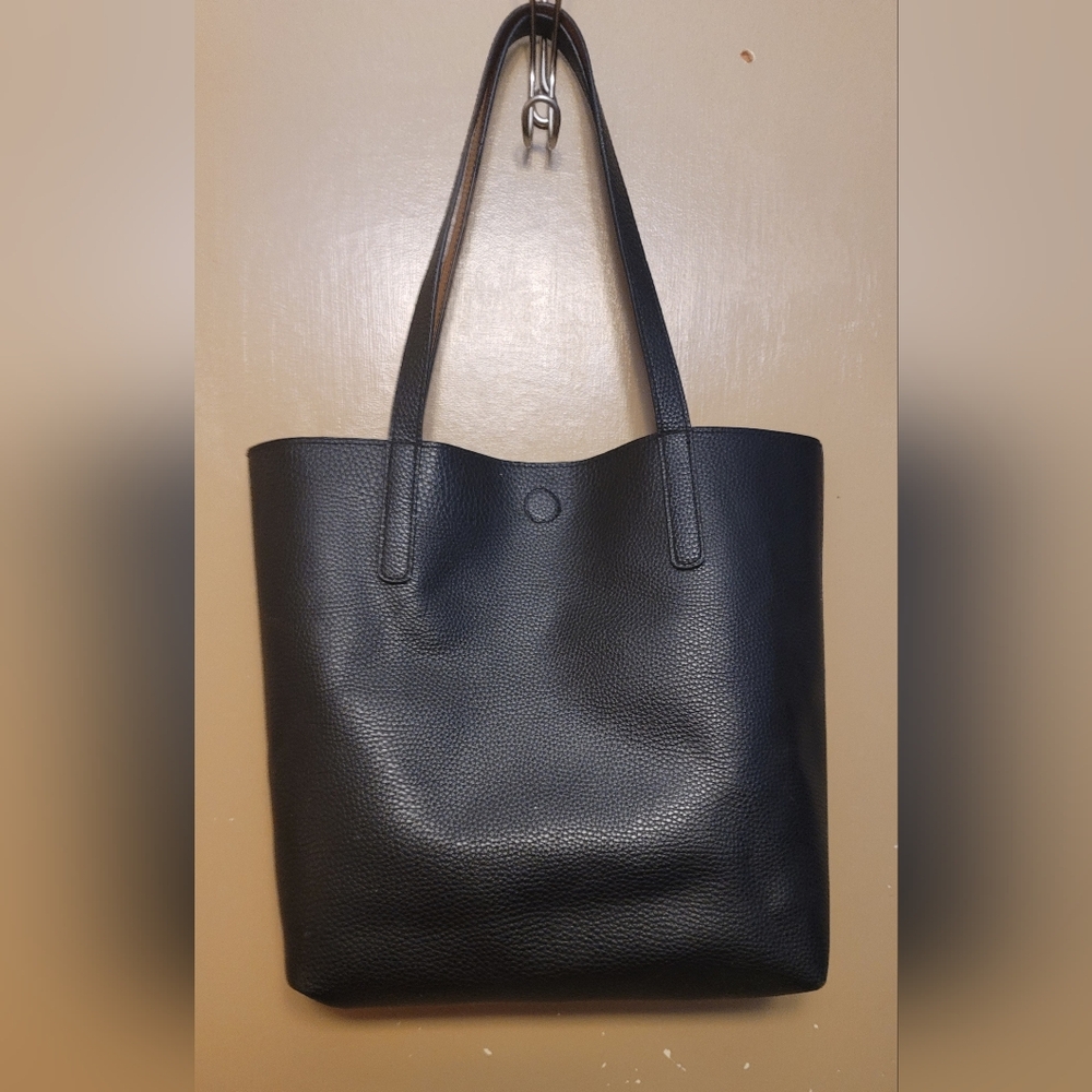Reversible Black/Brown Faux Leather Tote Bag
